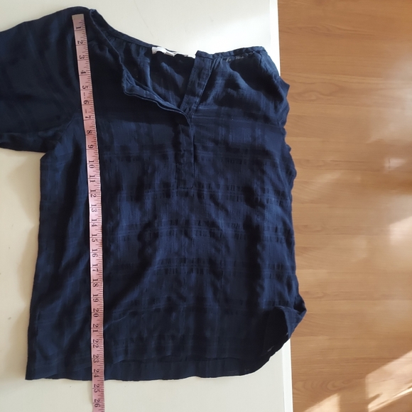 LOFT blue popover blouse subtle windowpane print Sz Small - Picture 8 of 9